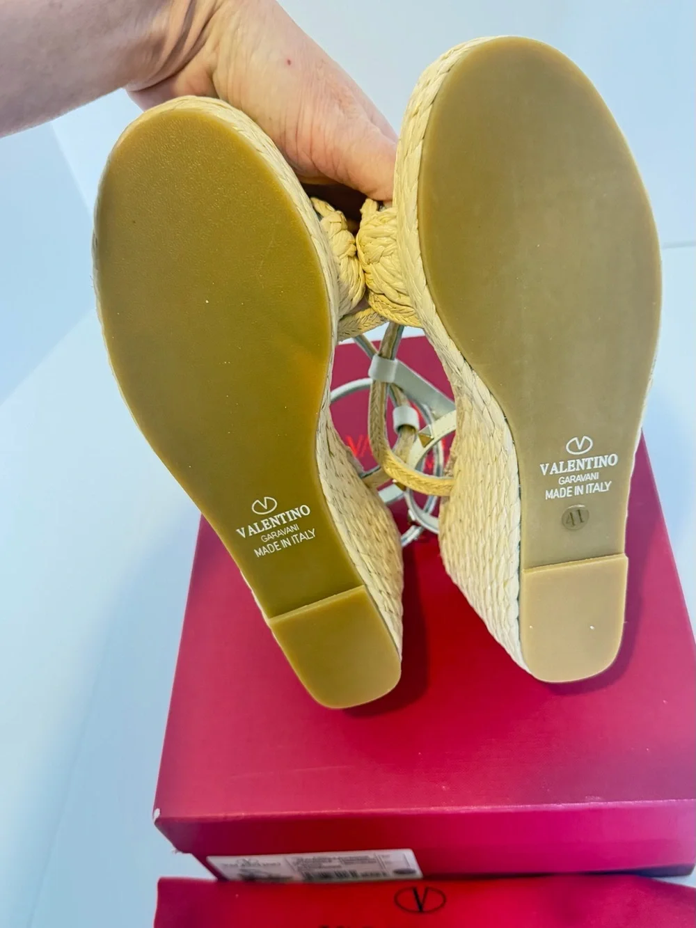 *Inspired Shoe*Cream Braided Espadrille Wedge Sandals with Ankle Straps